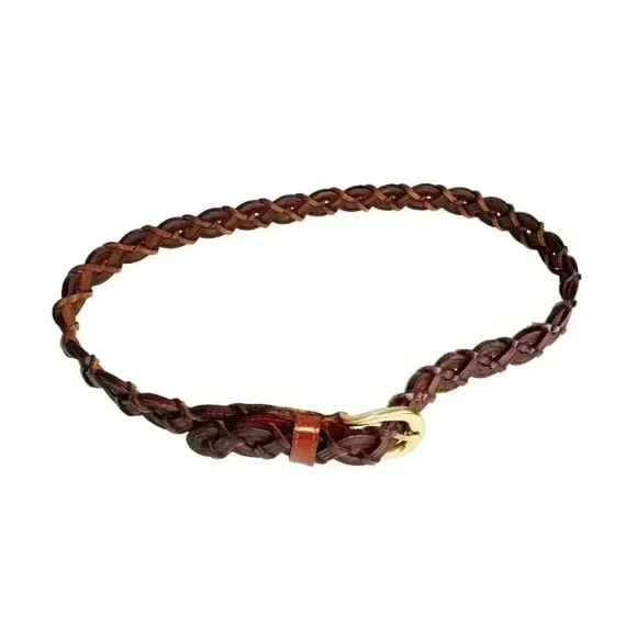 Braided Genuine Leather Womens Brown Belt Made In India Sz L - Picture 2 of 8